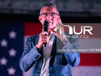 Former Trump National Security Advisor and retired three-star Lt. Gen. Michael Flynn speaks at the annual Rod of Iron Festival in Greeley, P...