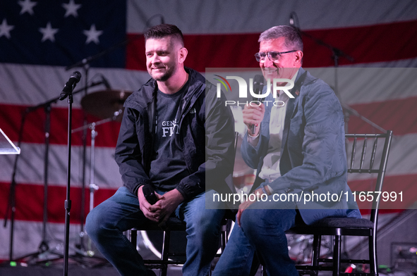 Michael Flynn, Michael Flynn Jr. at the annual Rod of Iron Festival in Greeley, Pennsylvania, on October 11, 2024, where a showing of the do...