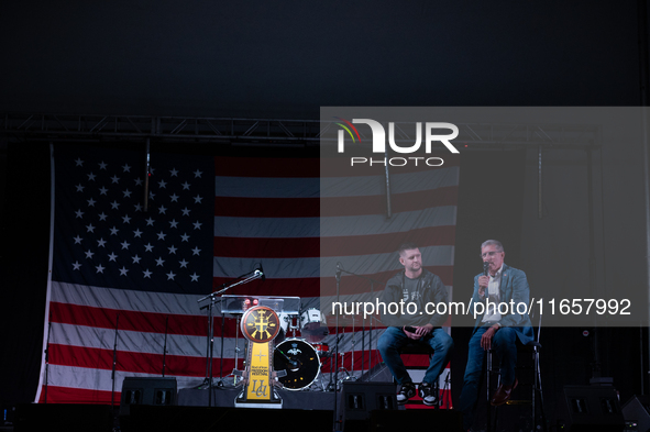 Michael Flynn, Michael Flynn Jr. at the annual Rod of Iron Festival in Greeley, Pennsylvania, on October 11, 2024, where a showing of the do...