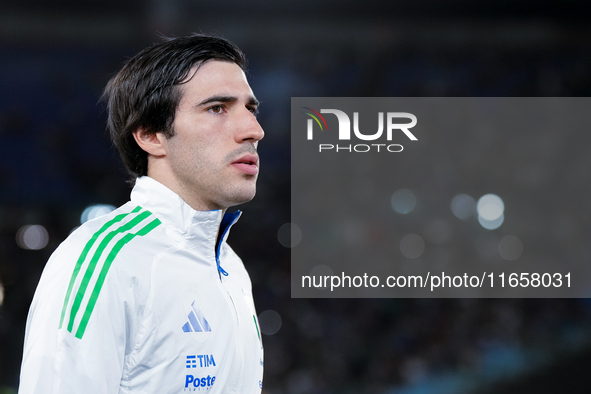 Sandro Tonali of Italy looks on during the UEFA Nations League 2024/25 League A Group A2 match between Italy and Belgium at Stadio Olimpico...