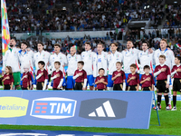 Players of Italy sing national anthem during the UEFA Nations League 2024/25 League A Group A2 match between Italy and Belgium at Stadio Oli...