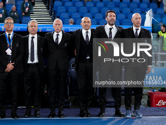 Luciano Spalletti head coach of Italy sings national anthem with Gianluigi Buffon during the UEFA Nations League 2024/25 League A Group A2 m...