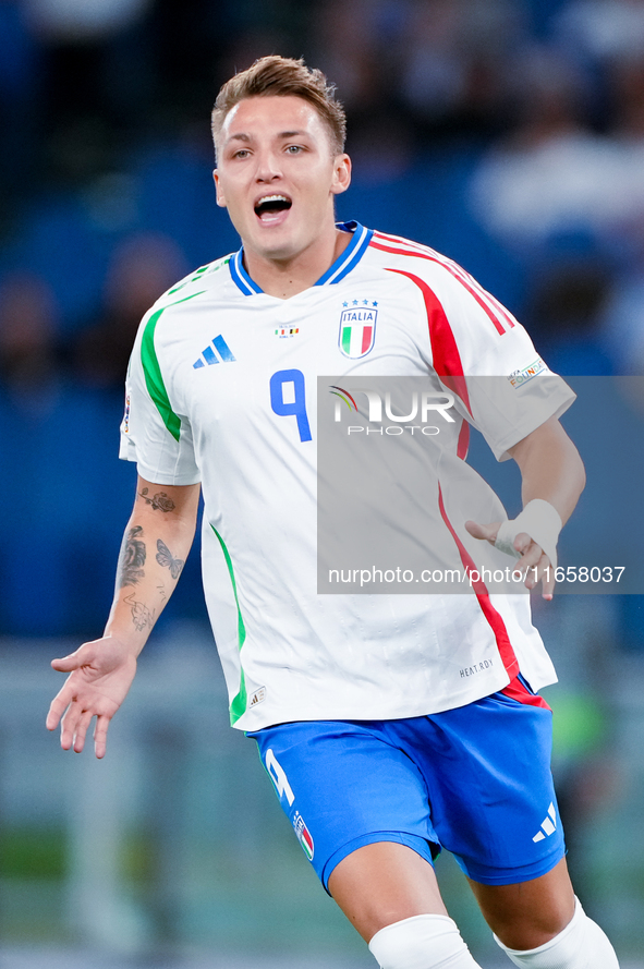 Matteo Retegui of Italy reacts during the UEFA Nations League 2024/25 League A Group A2 match between Italy and Belgium at Stadio Olimpico o...