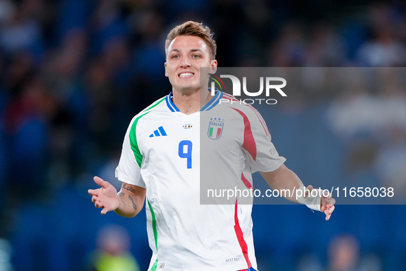 Matteo Retegui of Italy reacts during the UEFA Nations League 2024/25 League A Group A2 match between Italy and Belgium at Stadio Olimpico o...