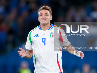 Matteo Retegui of Italy reacts during the UEFA Nations League 2024/25 League A Group A2 match between Italy and Belgium at Stadio Olimpico o...