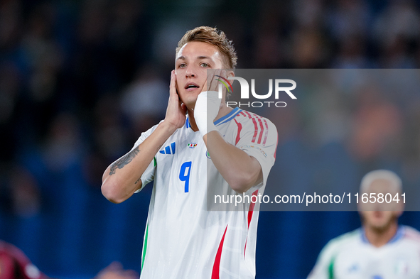 Matteo Retegui of Italy looks dejected during the UEFA Nations League 2024/25 League A Group A2 match between Italy and Belgium at Stadio Ol...