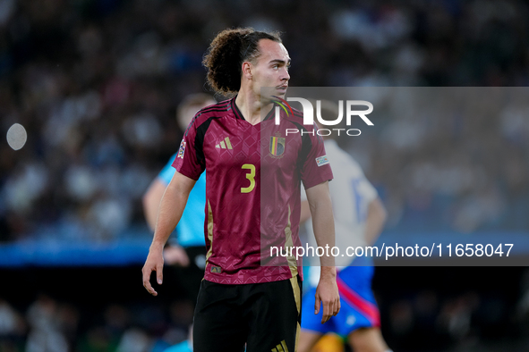 Arthur Theate of Belgium looks on during the UEFA Nations League 2024/25 League A Group A2 match between Italy and Belgium at Stadio Olimpic...