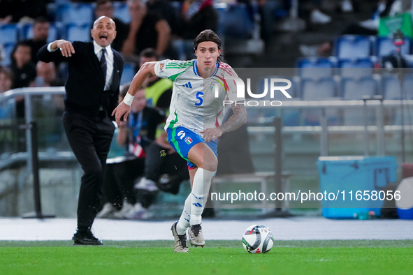 Riccardo Calafiori of Italy during the UEFA Nations League 2024/25 League A Group A2 match between Italy and Belgium at Stadio Olimpico on O...