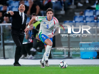 Riccardo Calafiori of Italy during the UEFA Nations League 2024/25 League A Group A2 match between Italy and Belgium at Stadio Olimpico on O...