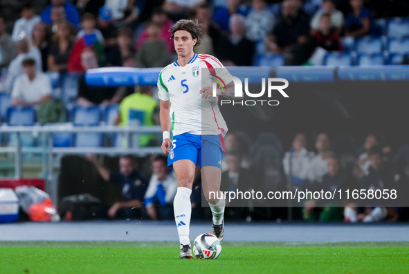 Riccardo Calafiori of Italy during the UEFA Nations League 2024/25 League A Group A2 match between Italy and Belgium at Stadio Olimpico on O...