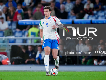 Riccardo Calafiori of Italy during the UEFA Nations League 2024/25 League A Group A2 match between Italy and Belgium at Stadio Olimpico on O...