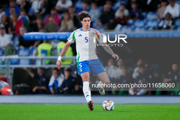 Riccardo Calafiori of Italy during the UEFA Nations League 2024/25 League A Group A2 match between Italy and Belgium at Stadio Olimpico on O...