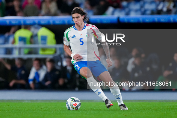 Riccardo Calafiori of Italy during the UEFA Nations League 2024/25 League A Group A2 match between Italy and Belgium at Stadio Olimpico on O...