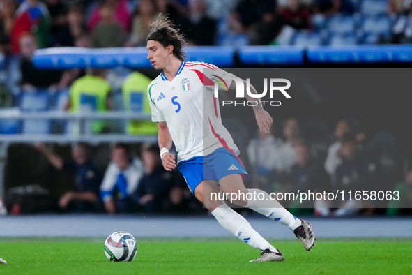 Riccardo Calafiori of Italy during the UEFA Nations League 2024/25 League A Group A2 match between Italy and Belgium at Stadio Olimpico on O...