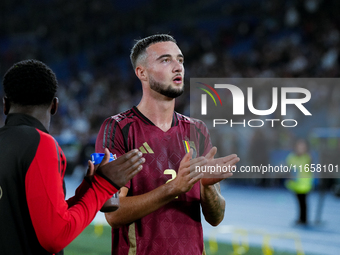 Zeno Debast of Belgium applauds his supporters during the UEFA Nations League 2024/25 League A Group A2 match between Italy and Belgium at S...