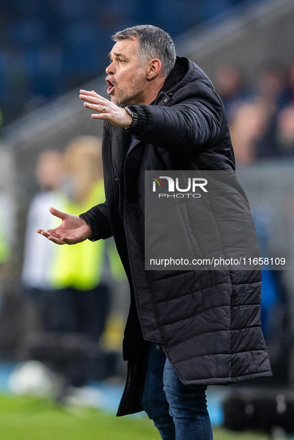 Willy Sagnol is reacting during the  UEFA Nations League 2024 League B Group B1 match between Ukraine and Georgia , at the Poznan Arena in P...