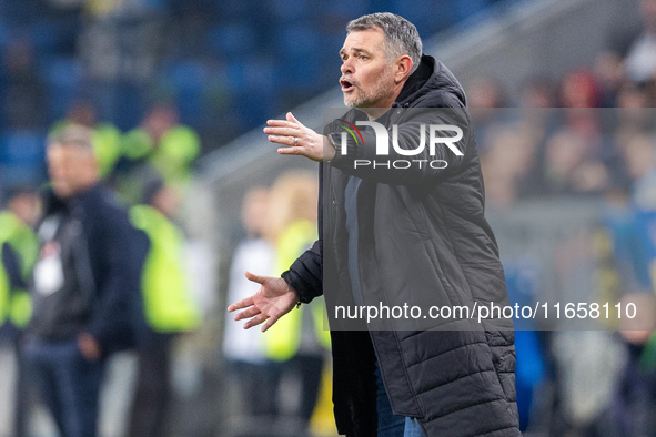 Willy Sagnol is reacting during the  UEFA Nations League 2024 League B Group B1 match between Ukraine and Georgia , at the Poznan Arena in P...