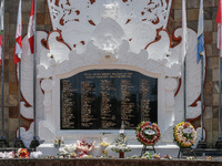 A wreath is placed at the Bali Bombing Memorial during the 22nd commemoration of the 2002 Bali bombing tragedy in Kuta, Bali, Indonesia, on...