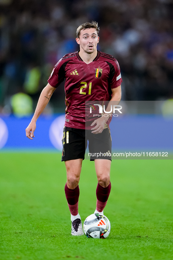 Timothy Castagne of Belgium during the UEFA Nations League 2024/25 League A Group A2 match between Italy and Belgium at Stadio Olimpico on O...