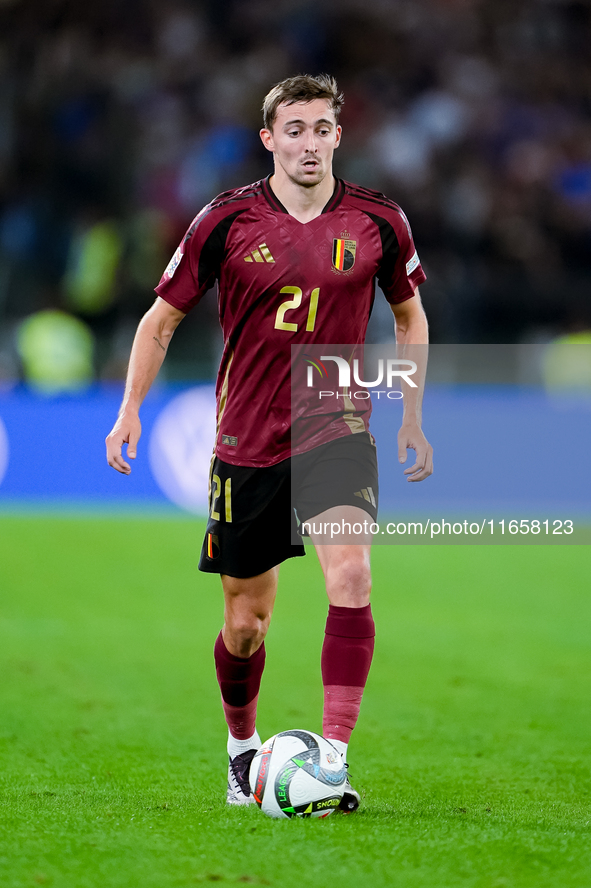 Timothy Castagne of Belgium during the UEFA Nations League 2024/25 League A Group A2 match between Italy and Belgium at Stadio Olimpico on O...