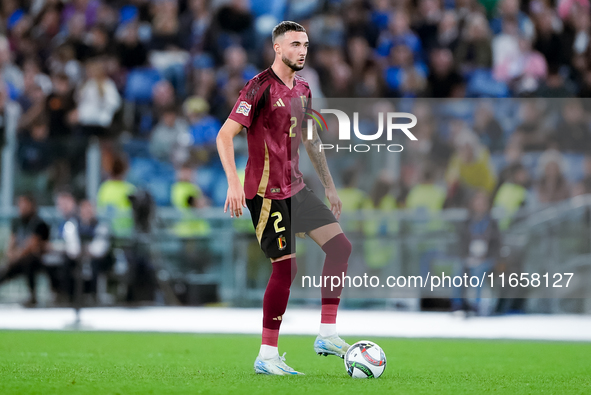 Zeno Debast of Belgium during the UEFA Nations League 2024/25 League A Group A2 match between Italy and Belgium at Stadio Olimpico on Octobe...