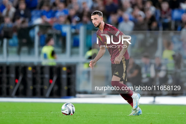 Zeno Debast of Belgium during the UEFA Nations League 2024/25 League A Group A2 match between Italy and Belgium at Stadio Olimpico on Octobe...