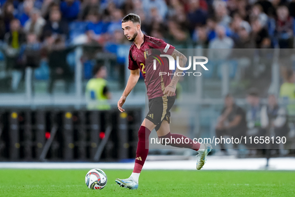 Zeno Debast of Belgium during the UEFA Nations League 2024/25 League A Group A2 match between Italy and Belgium at Stadio Olimpico on Octobe...