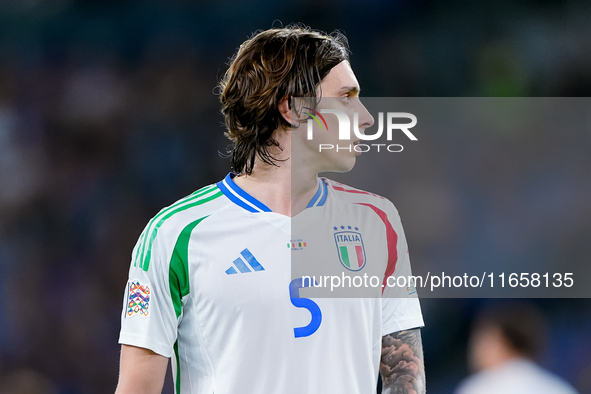 Riccardo Calafiori of Italy looks on during the UEFA Nations League 2024/25 League A Group A2 match between Italy and Belgium at Stadio Olim...