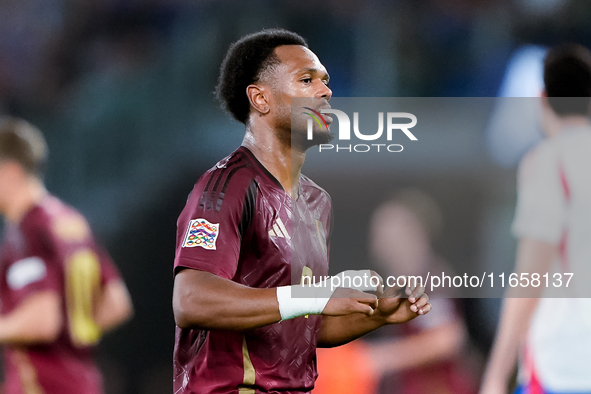 Lois Openda of Belgium reacts during the UEFA Nations League 2024/25 League A Group A2 match between Italy and Belgium at Stadio Olimpico on...