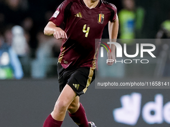 Wout Faes of Belgium during the UEFA Nations League 2024/25 League A Group A2 match between Italy and Belgium at Stadio Olimpico on October...