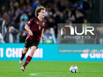 Wout Faes of Belgium during the UEFA Nations League 2024/25 League A Group A2 match between Italy and Belgium at Stadio Olimpico on October...