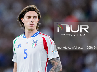 Riccardo Calafiori of Italy looks on during the UEFA Nations League 2024/25 League A Group A2 match between Italy and Belgium at Stadio Olim...