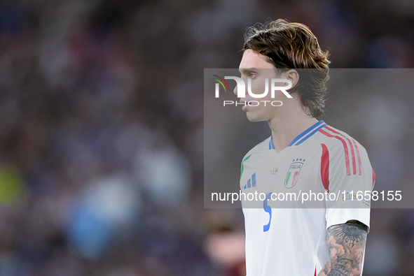 Riccardo Calafiori of Italy looks on during the UEFA Nations League 2024/25 League A Group A2 match between Italy and Belgium at Stadio Olim...