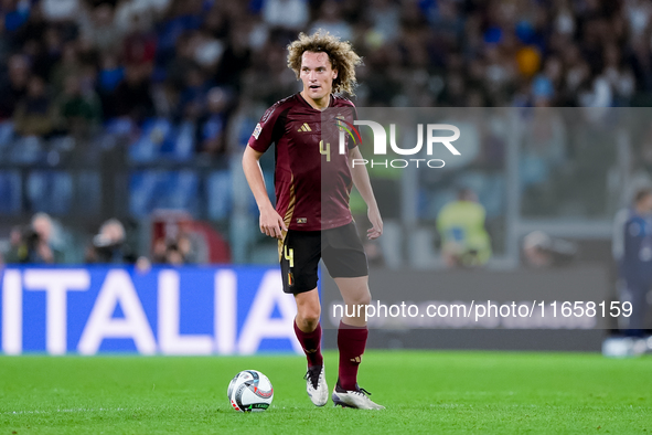 Wout Faes of Belgium during the UEFA Nations League 2024/25 League A Group A2 match between Italy and Belgium at Stadio Olimpico on October...