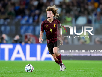 Wout Faes of Belgium during the UEFA Nations League 2024/25 League A Group A2 match between Italy and Belgium at Stadio Olimpico on October...