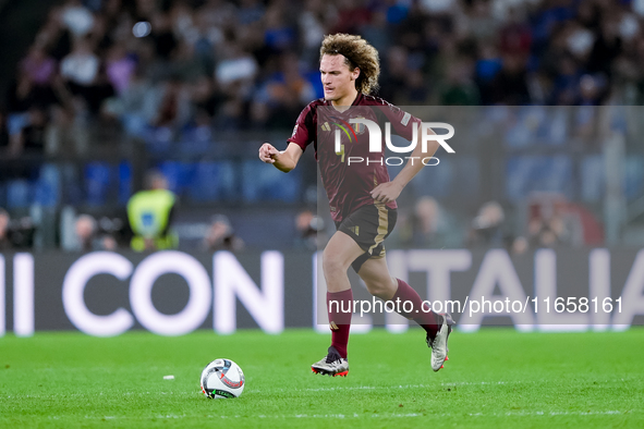 Wout Faes of Belgium during the UEFA Nations League 2024/25 League A Group A2 match between Italy and Belgium at Stadio Olimpico on October...