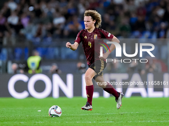 Wout Faes of Belgium during the UEFA Nations League 2024/25 League A Group A2 match between Italy and Belgium at Stadio Olimpico on October...