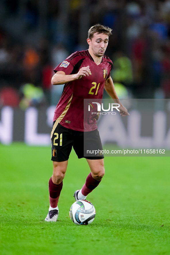 Timothy Castagne of Belgium during the UEFA Nations League 2024/25 League A Group A2 match between Italy and Belgium at Stadio Olimpico on O...