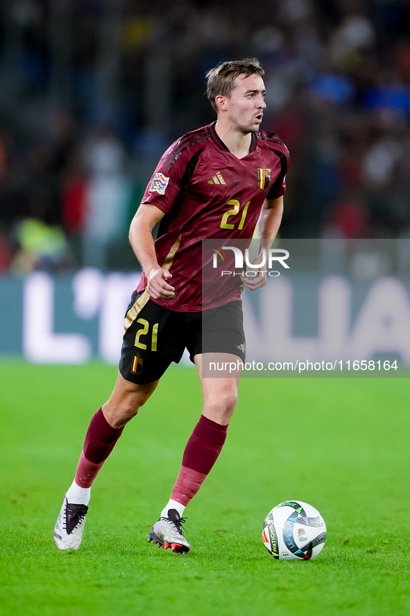 Timothy Castagne of Belgium during the UEFA Nations League 2024/25 League A Group A2 match between Italy and Belgium at Stadio Olimpico on O...