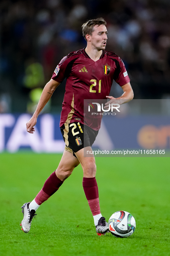 Timothy Castagne of Belgium during the UEFA Nations League 2024/25 League A Group A2 match between Italy and Belgium at Stadio Olimpico on O...