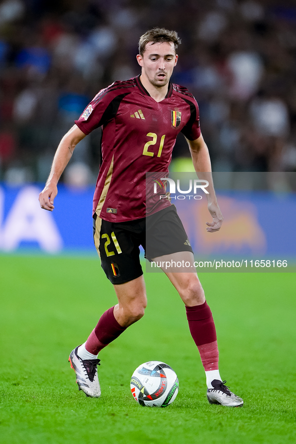 Timothy Castagne of Belgium during the UEFA Nations League 2024/25 League A Group A2 match between Italy and Belgium at Stadio Olimpico on O...