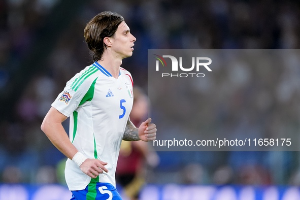 Riccardo Calafiori of Italy during the UEFA Nations League 2024/25 League A Group A2 match between Italy and Belgium at Stadio Olimpico on O...