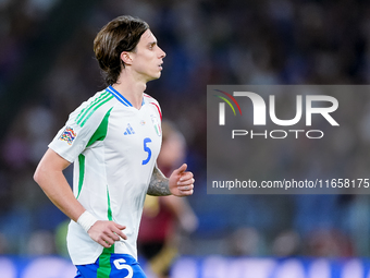 Riccardo Calafiori of Italy during the UEFA Nations League 2024/25 League A Group A2 match between Italy and Belgium at Stadio Olimpico on O...