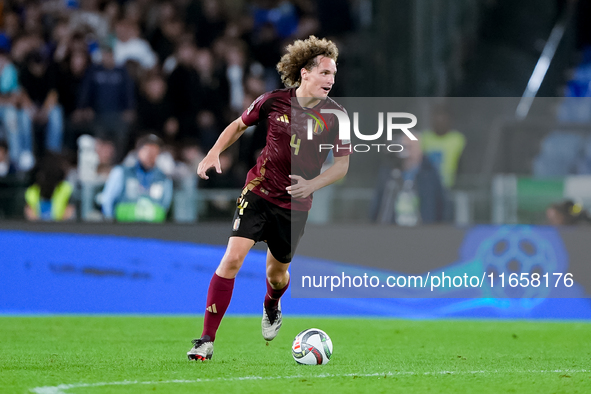 Wout Faes of Belgium during the UEFA Nations League 2024/25 League A Group A2 match between Italy and Belgium at Stadio Olimpico on October...