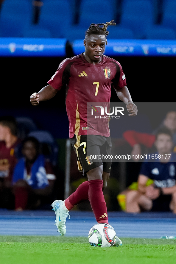 Jeremy Doku of Belgium during the UEFA Nations League 2024/25 League A Group A2 match between Italy and Belgium at Stadio Olimpico on Octobe...