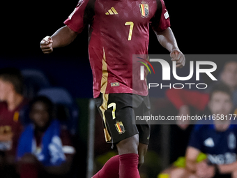 Jeremy Doku of Belgium during the UEFA Nations League 2024/25 League A Group A2 match between Italy and Belgium at Stadio Olimpico on Octobe...