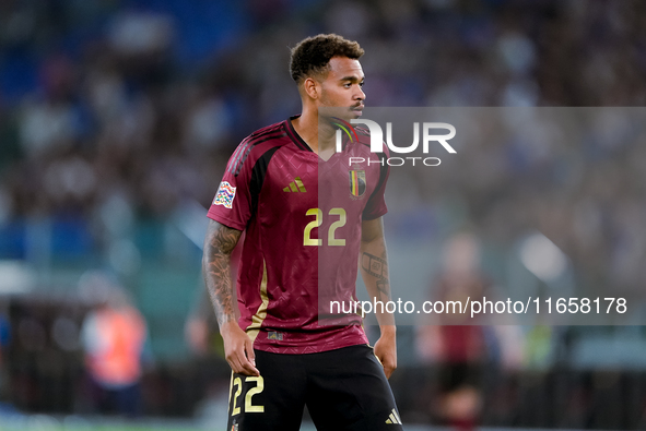 Cyril Ngonge of Belgium during the UEFA Nations League 2024/25 League A Group A2 match between Italy and Belgium at Stadio Olimpico on Octob...