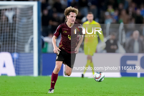 Wout Faes of Belgium during the UEFA Nations League 2024/25 League A Group A2 match between Italy and Belgium at Stadio Olimpico on October...