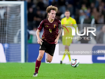 Wout Faes of Belgium during the UEFA Nations League 2024/25 League A Group A2 match between Italy and Belgium at Stadio Olimpico on October...