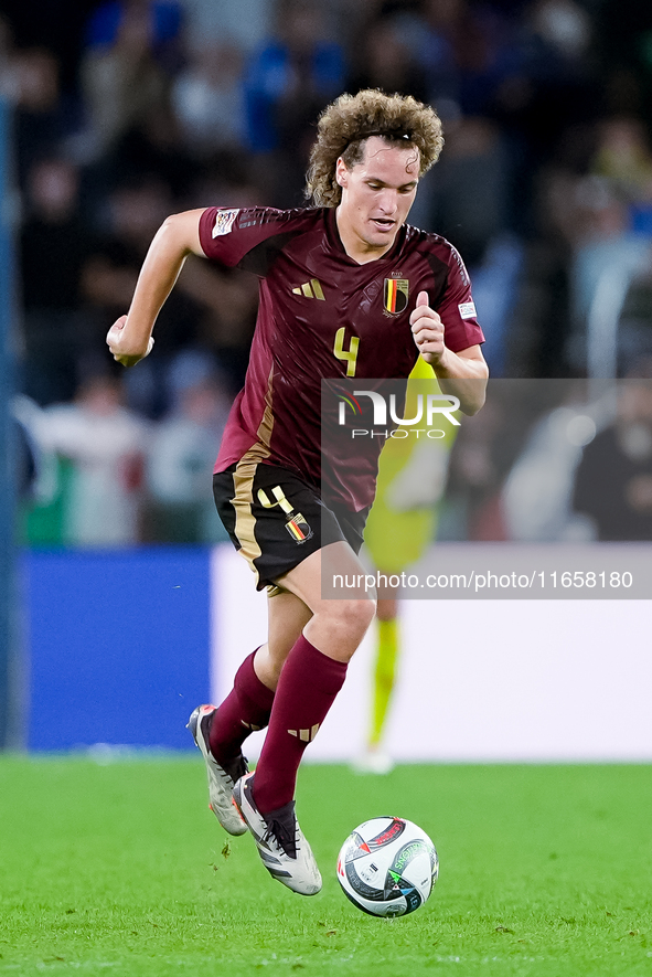 Wout Faes of Belgium during the UEFA Nations League 2024/25 League A Group A2 match between Italy and Belgium at Stadio Olimpico on October...